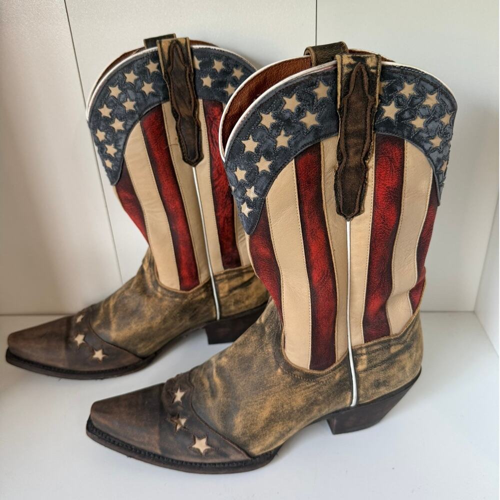 Dan Post American Flag Patriotic Leather Western Cowboy Boots Size 9M